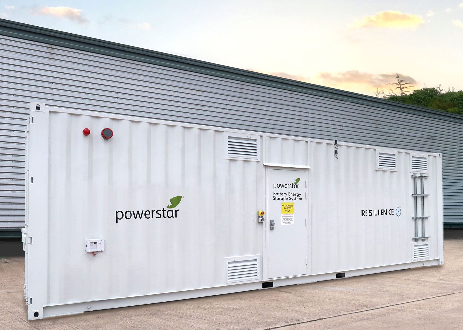 Powerstar battery energy storage system installed on a building.